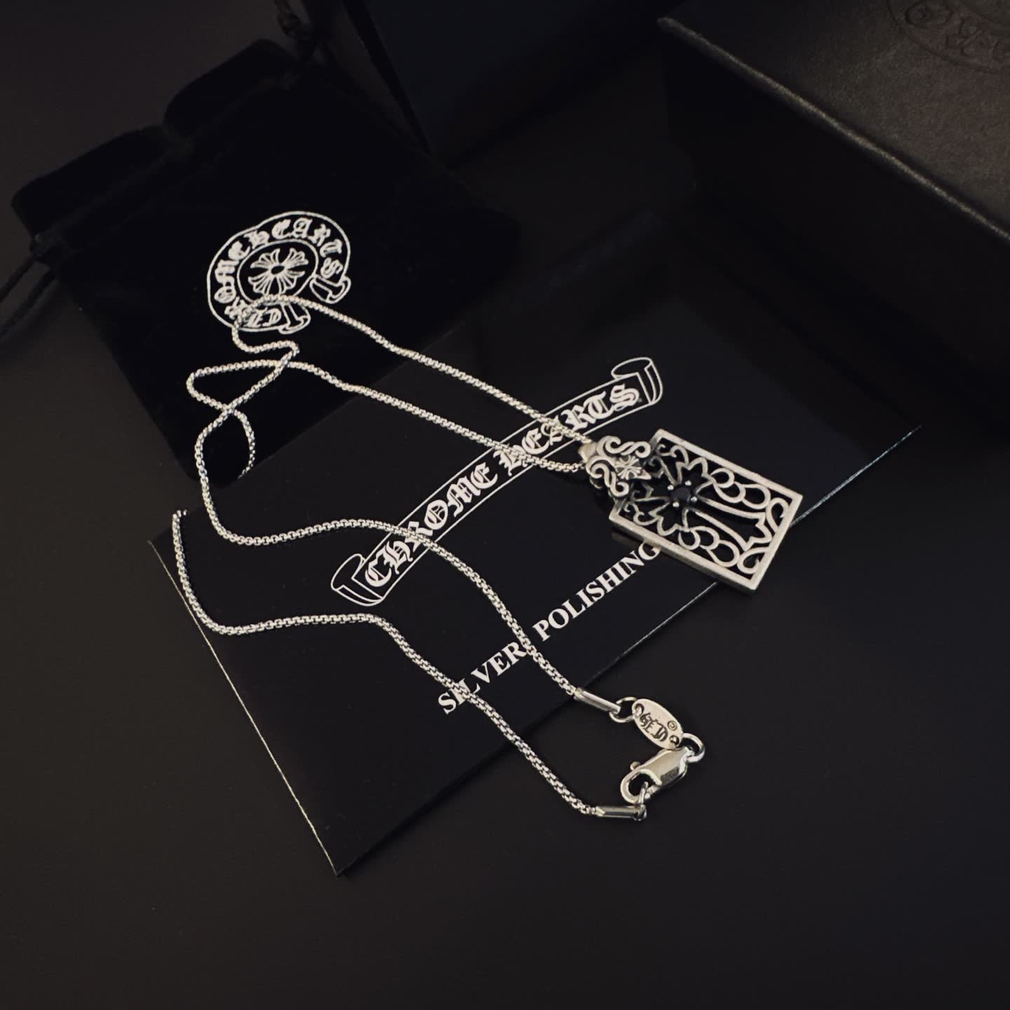 Chrome Hearts Silver Filigree Rectangle Pendant Necklace